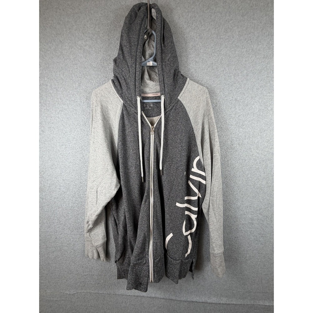 Calvin Klein Performance Hoodie Womens 2X Gray Colorblock Full Zip Logo Athletic